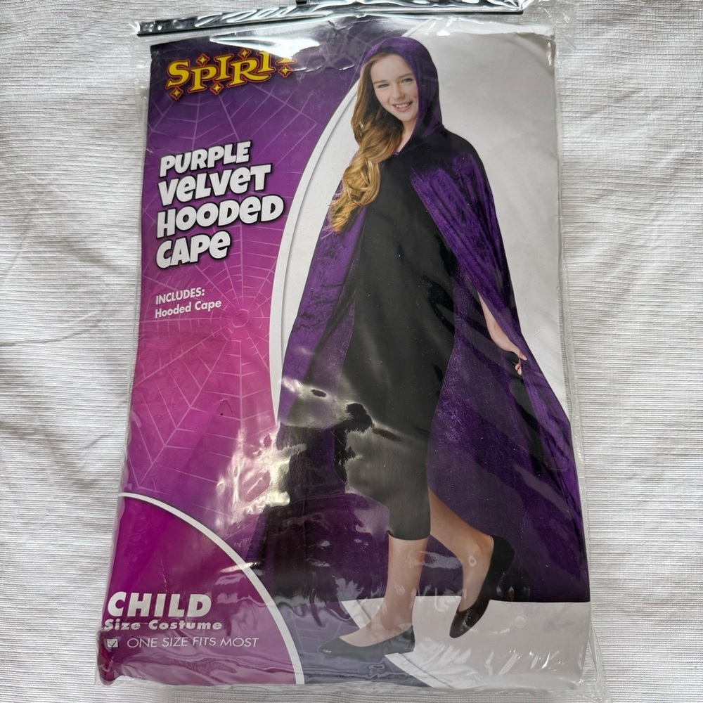 Spirit Purple and Black Velvet Hooded Halloween Cape